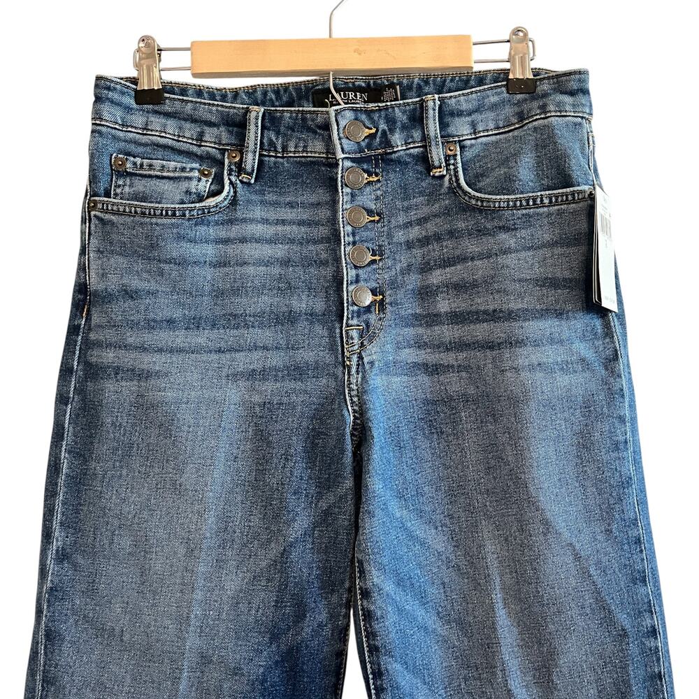 Lauren Ralph Lauren Raw Hem Button Fly High Rise Straight Leg Jeans Blue Size 6 - Picture 4 of 8